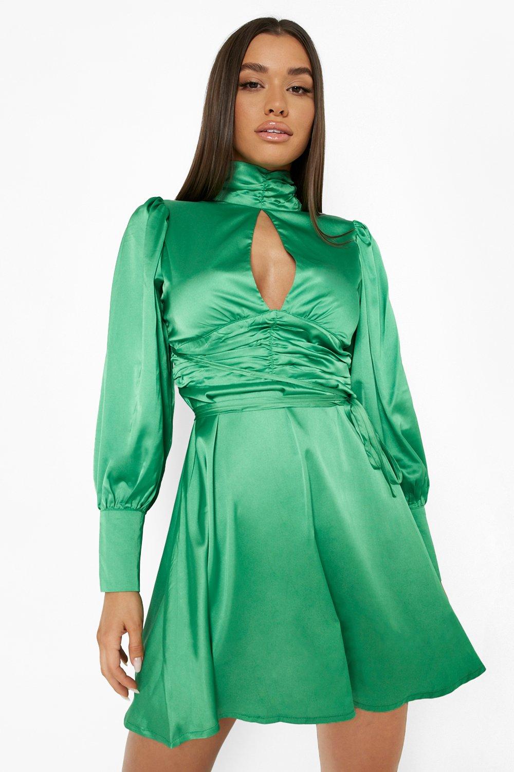 Green satin best sale skater dress